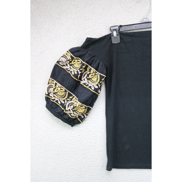 Free People Short Embroidered Puff Sleeve Off Shoulder Top-XS-BOHO-Whimsigoth - Picture 2 of 9